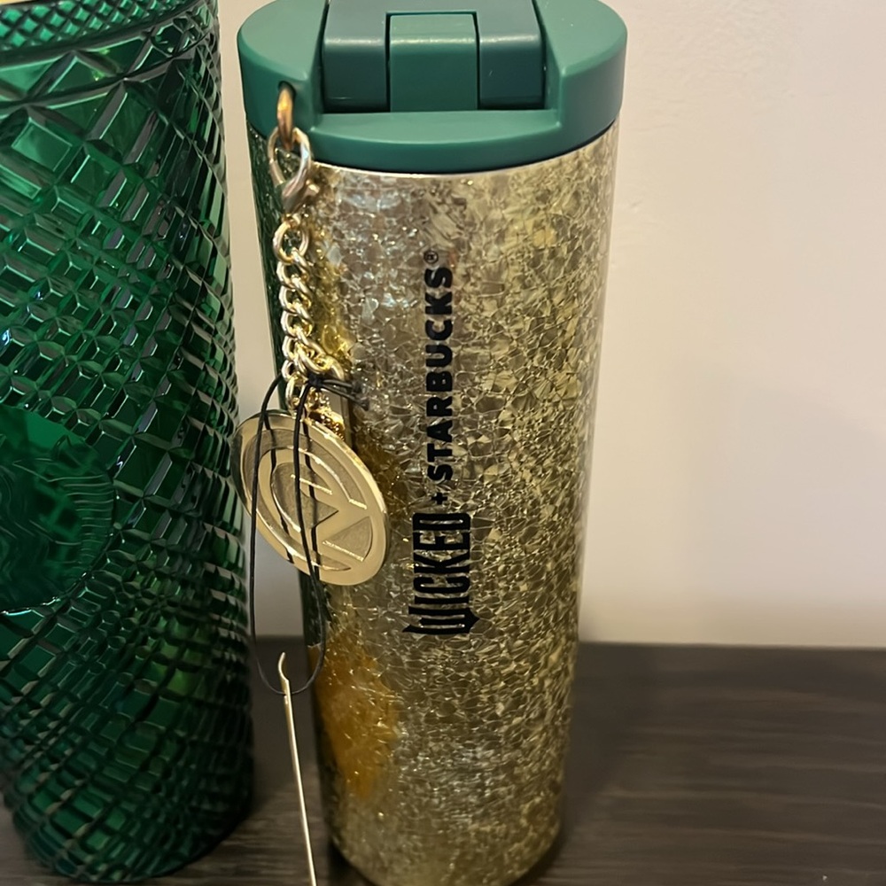 Starbucks Green Tumbler and Gold Glitter Tumbler Set Wicked - Picture 2 of 3